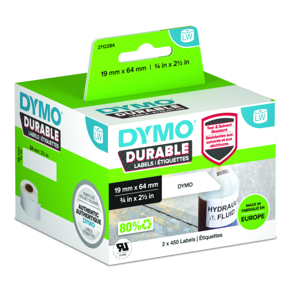 Labels voor labelprinter DYMO, kunststof gecoat, wit, permanent bestendig, 2 x 450 labels, 19x 64mm