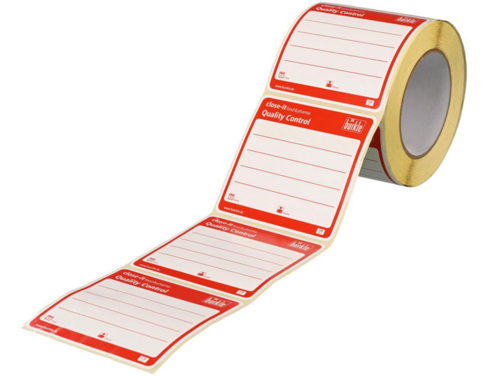 Close-it Food sluitetiketten,  95x95 mm, op rol, rood bedrukt