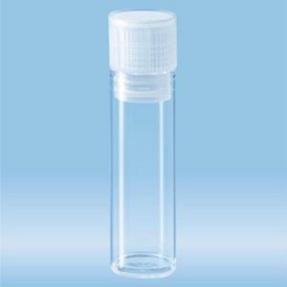 Buis 7 ml PS, 50 mm, Ø 16 mm, vlakke bodem, met LDPE stop, steriel