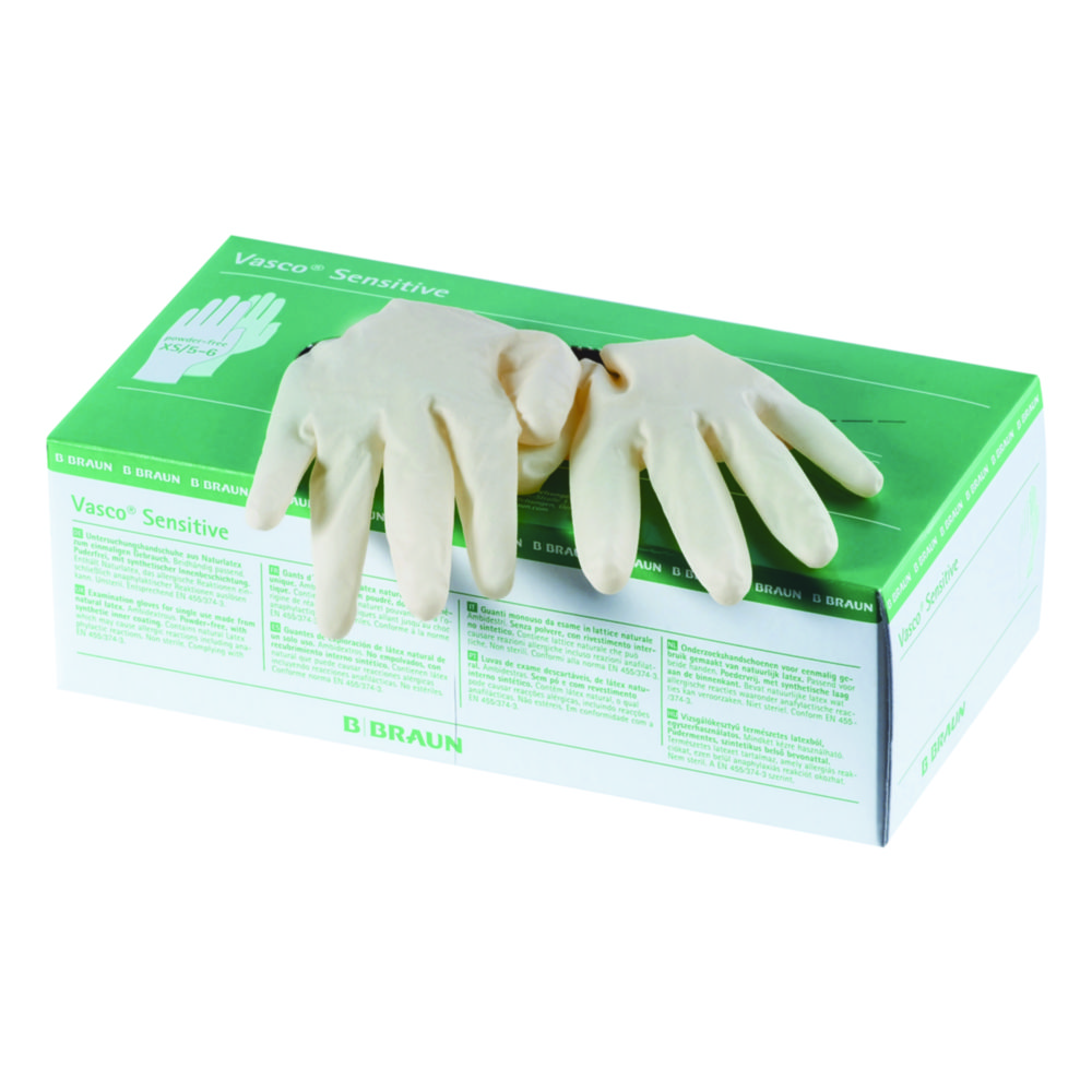 Handschoenen, Latex, maat S, lengte 280 mm, Vasco Sensitive, poedervrij, creme