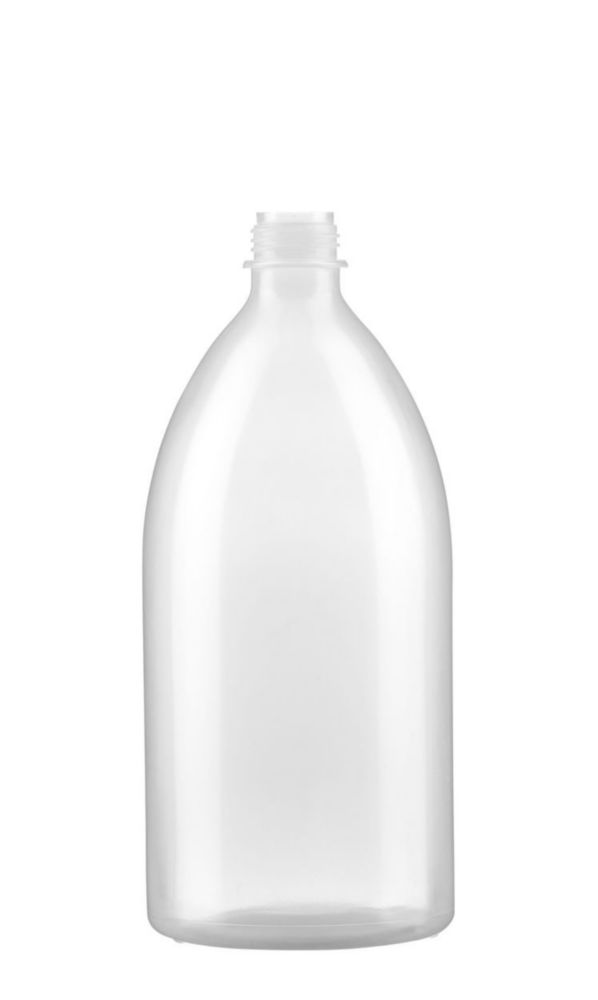 Fles 1000 ml, LDPE, Nauwmonds, Helder, schroefdraad DIN 28, zonder dop