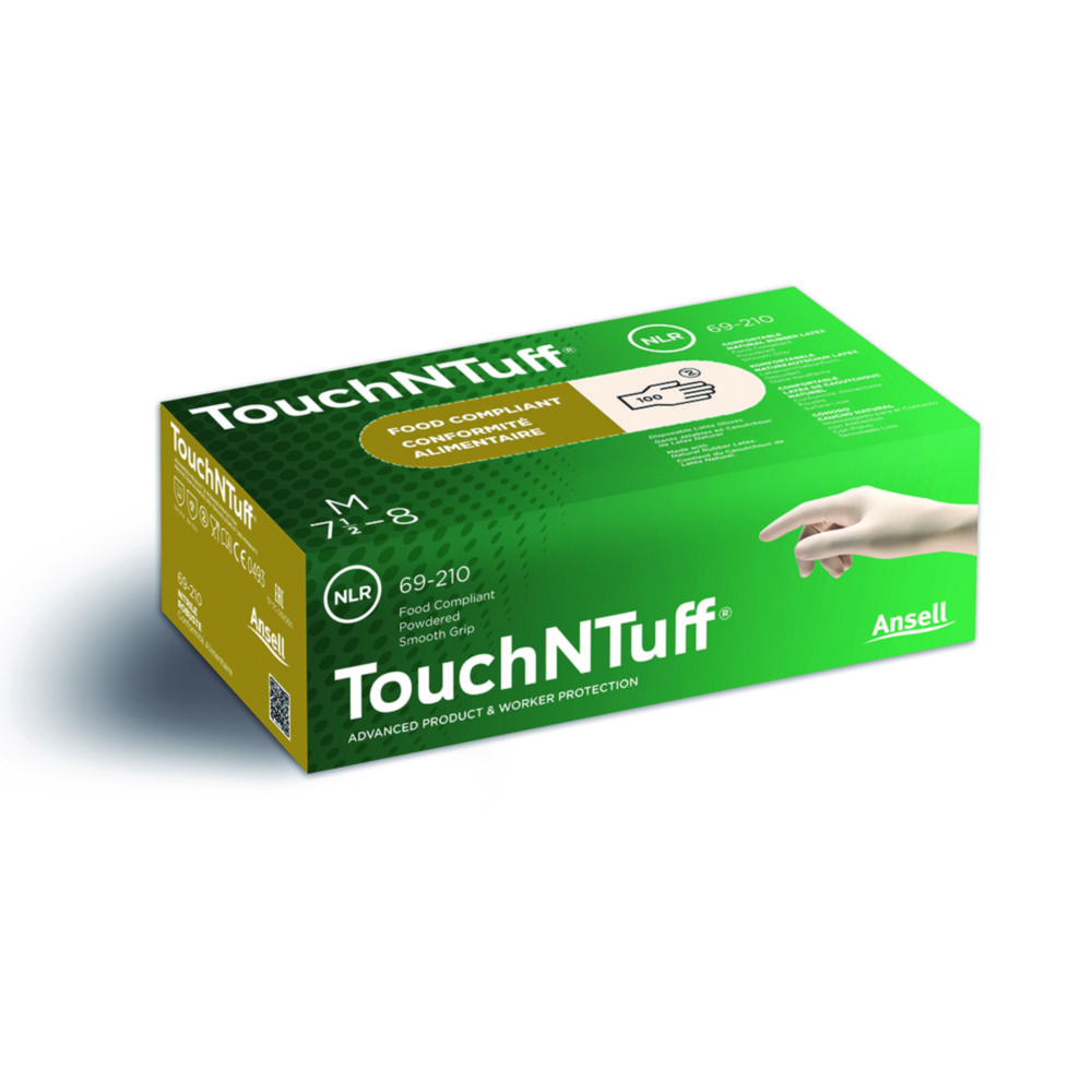 Handschoenen, Latex, maat M, lengte 240 mm, TouchNTuff, poedervrij, CAT III, naturel