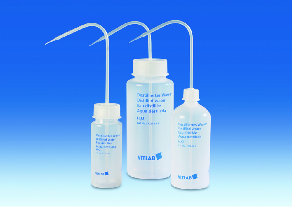 Spuitfles 1000 ml, LDPE, NM, Dist. water, transparant