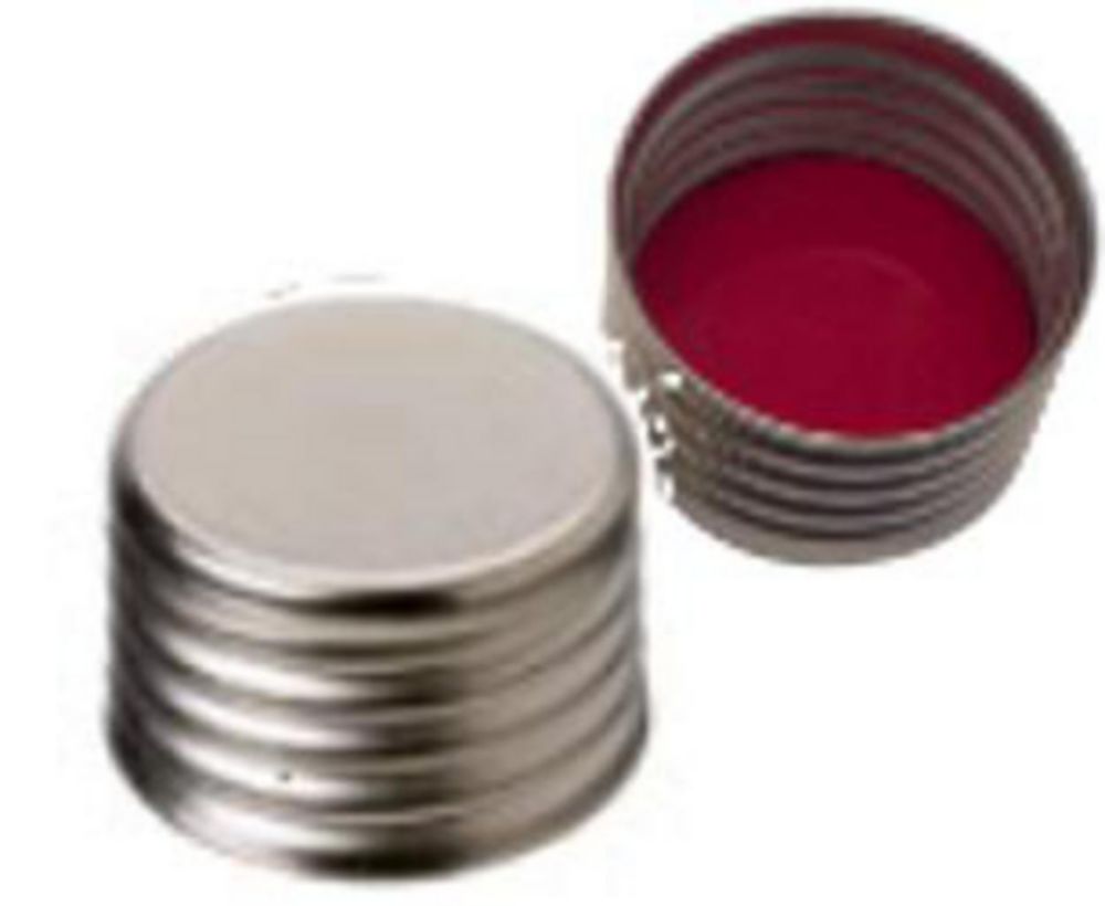 Schroefdoppen aluminium ND18,  magnetisch, gesloten, met septum, silicone/PTFE, wit/grijs