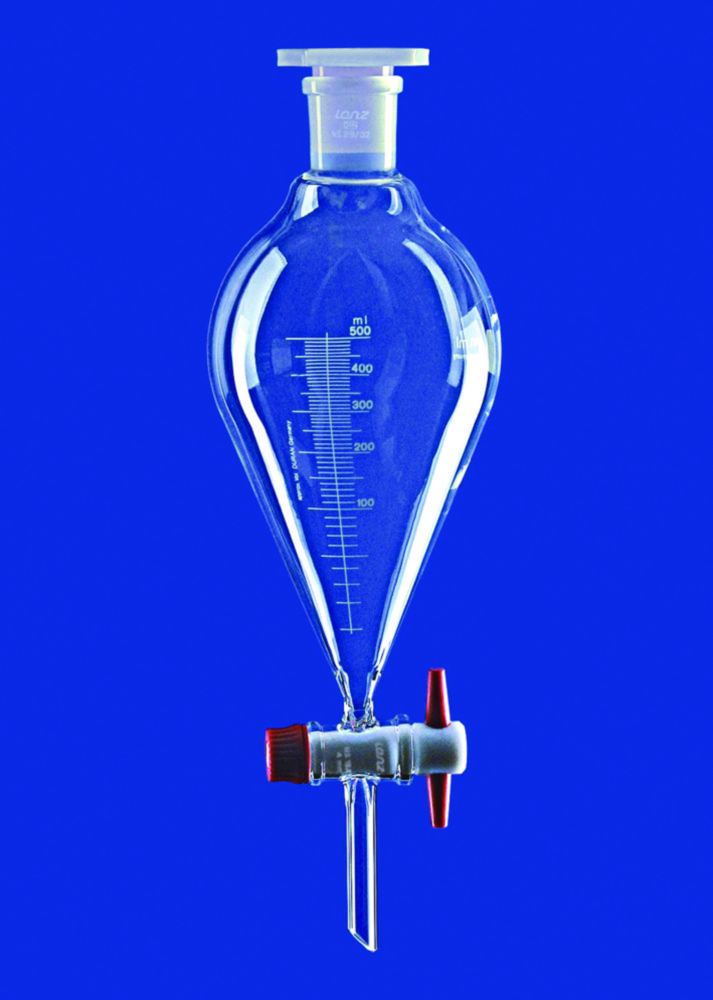 Scheitrechter 500 ml,  huls NS 29/32, kraan 4 NS 19