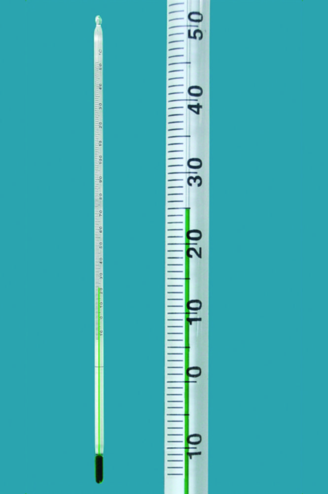 Univ. thermometer -10 - +110°C  groen gevuld, lengte 300 mm