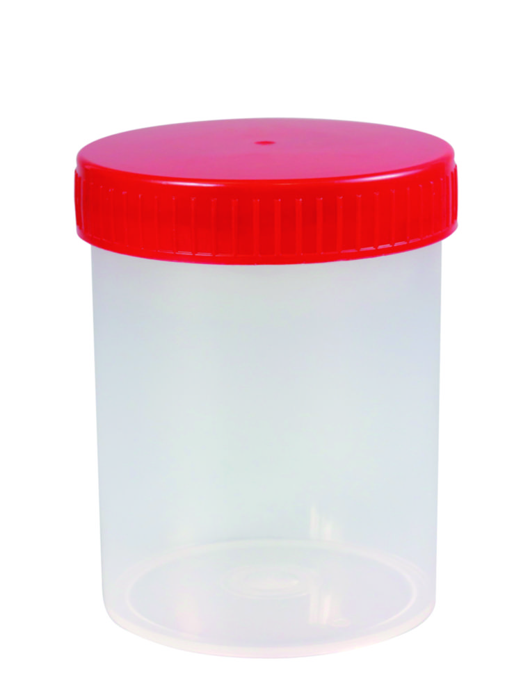 Schroefpotten PP, 200 ml, rood deksel, steriel