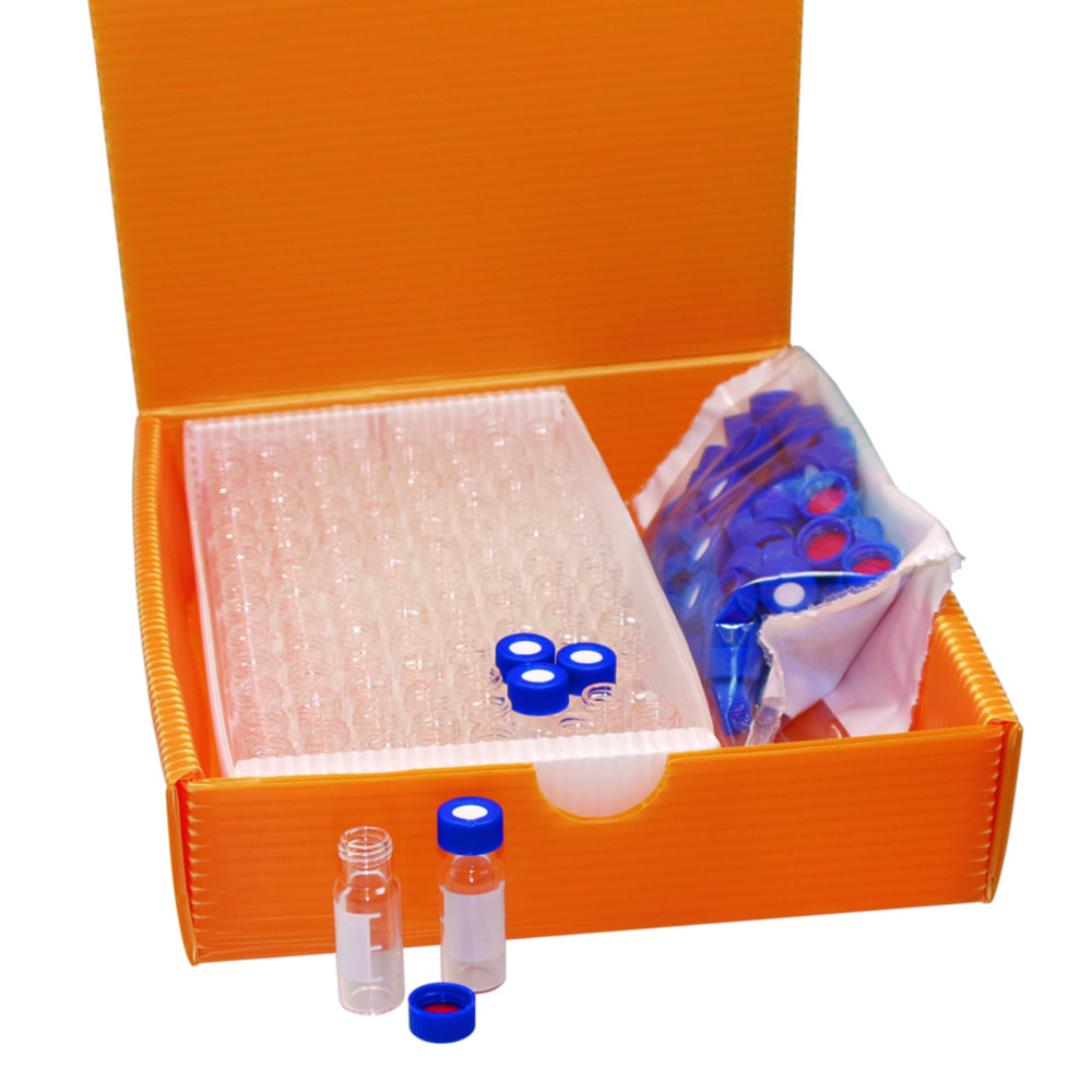 Vials 1,5 ml, glas 32x11,6 mm helder,schroefnek N9,label,dop