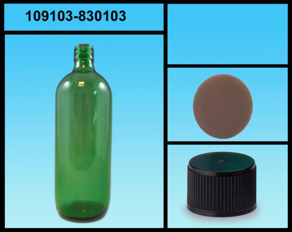 Monsterfles 1000ml, groen glas  31,5mm, zwart, inlage