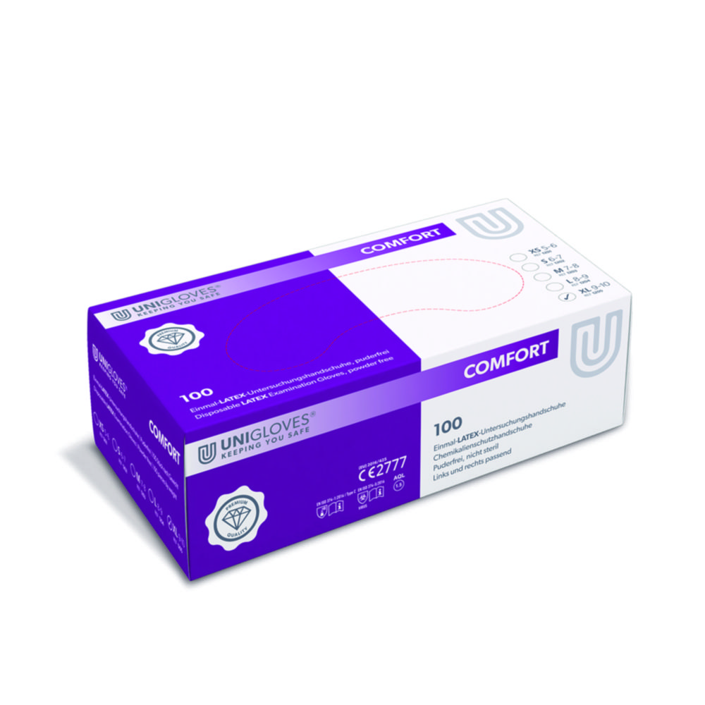 Handschoenen, Latex, maat XL, lengte 240 mm, Comfort, poedervrij, naturel