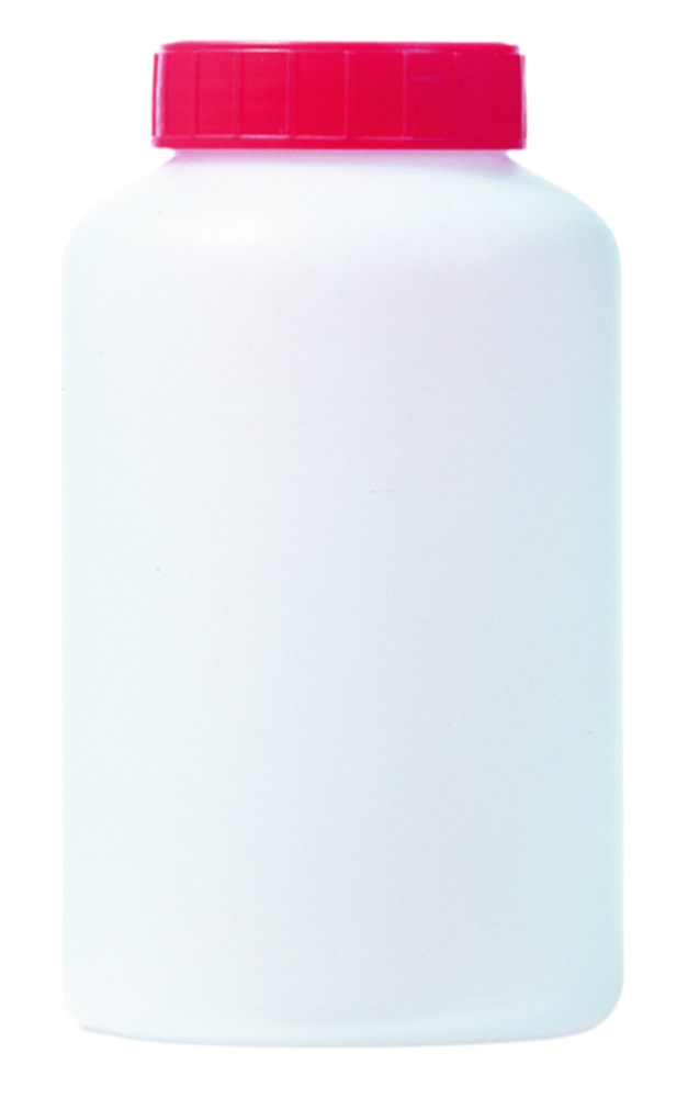 Fles 500 ml, HDPE, Ø 58 mm, Rond, Gemonteerd, met rode dop