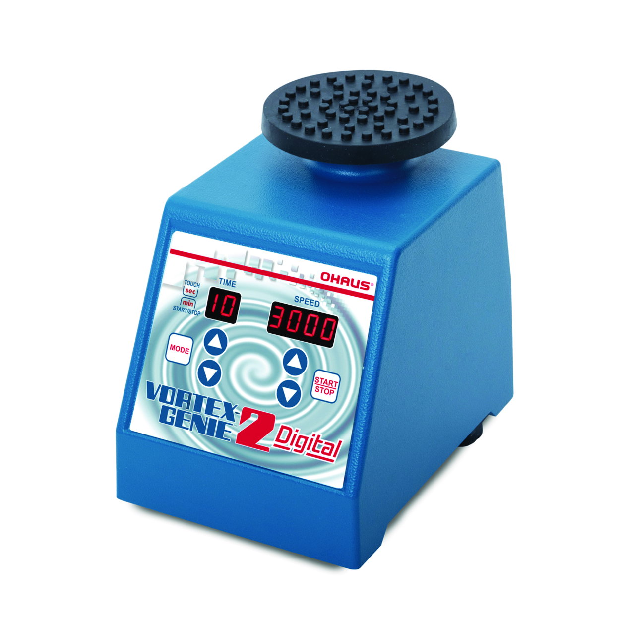 apparatuur lab, vortex mixer, digitaal, blauw, starten