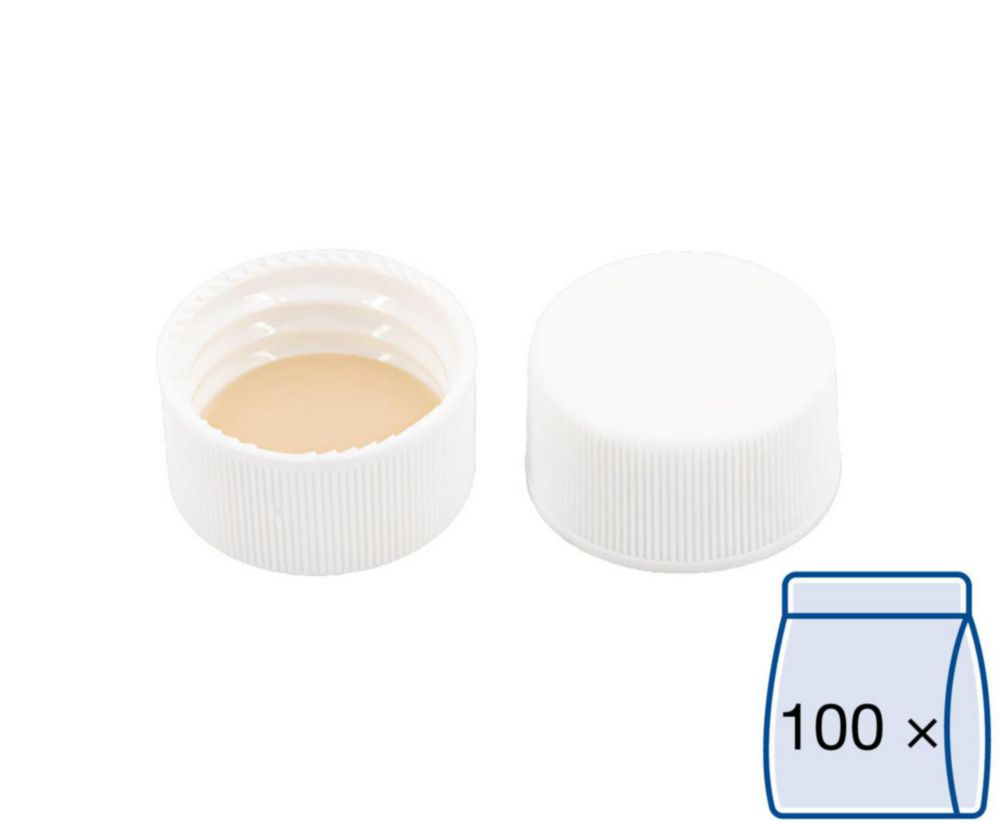 Schroefdop N24 PP, wit, helder  inlage silicon wit, PTFE beige