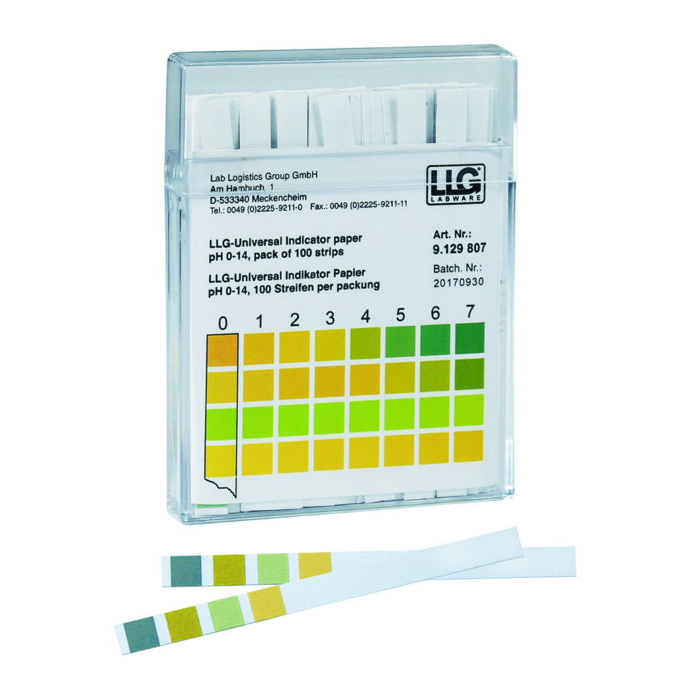 indicator pH, test strips, color chart, verpakking, laboratorium