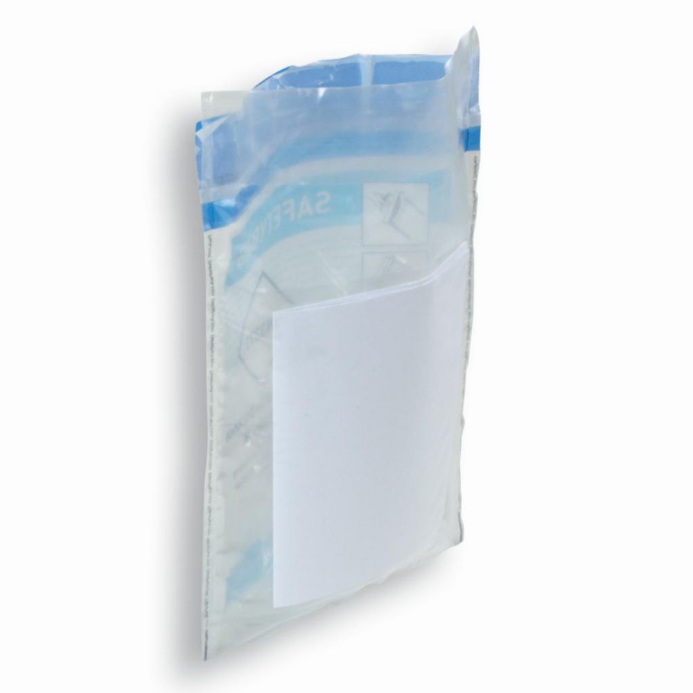 Safetybag met documentenvak 165x265mm, 70µm, PE, transparant met print, destructieve tape sluiting
