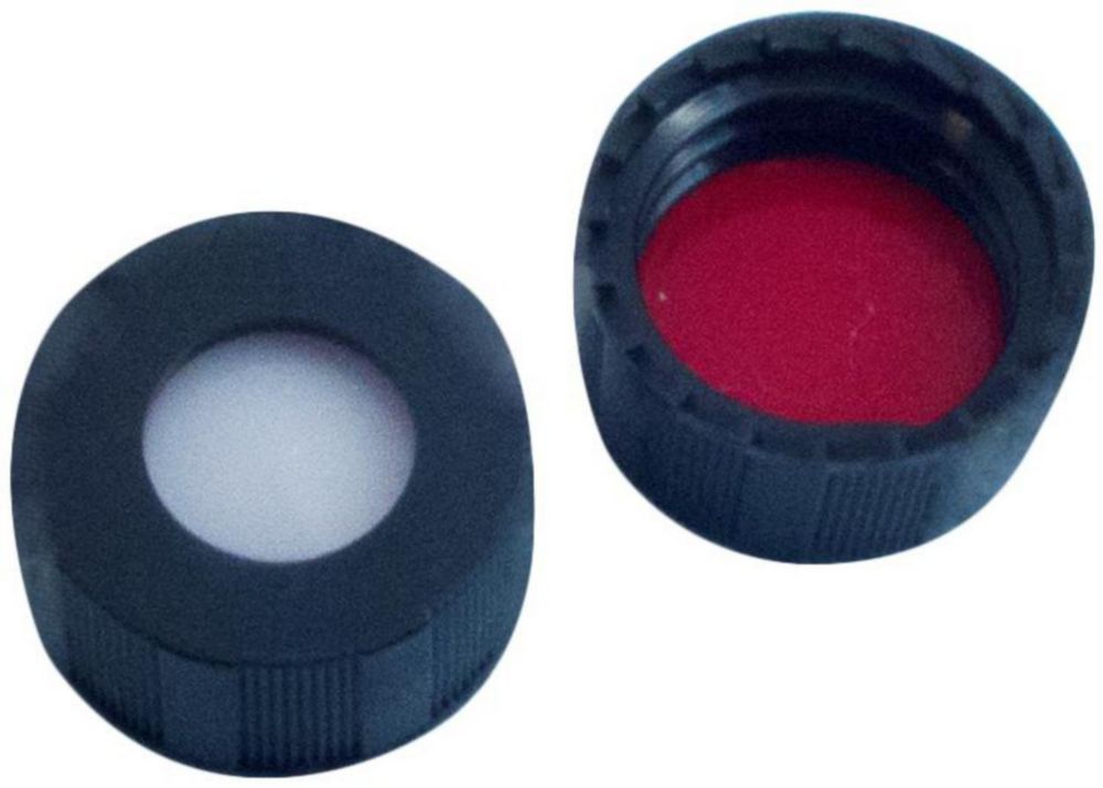 Schroefdop N 9, zwart PP, met gat, wit silicone/rood PTFE