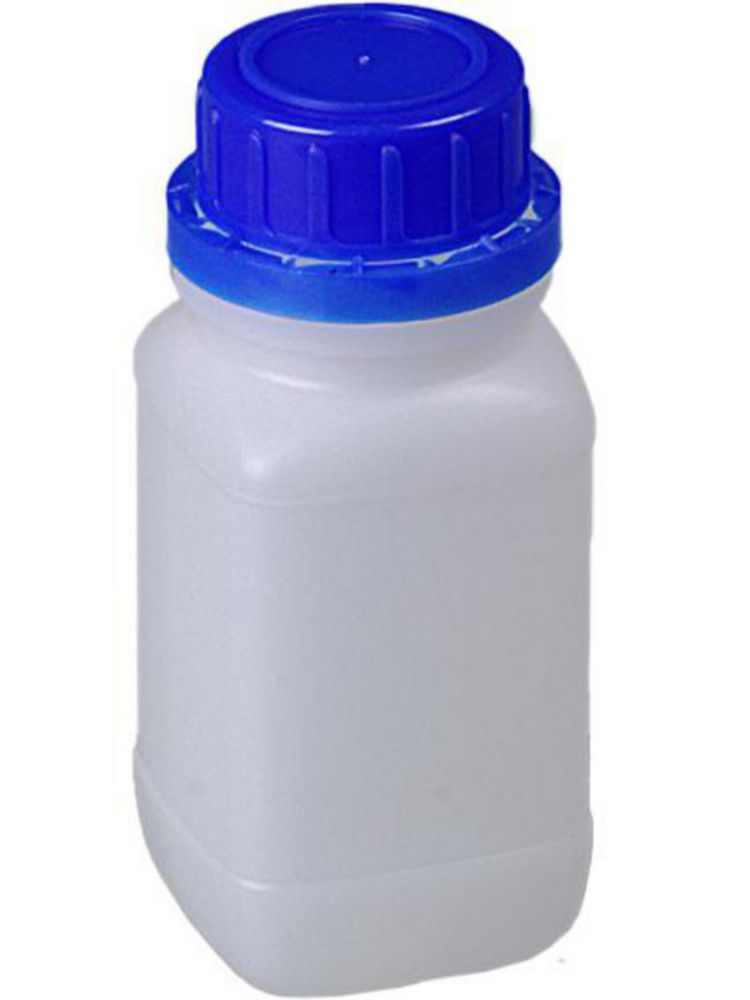 Fles 100 ml HDPE, WM  transparant, met blauwe dop