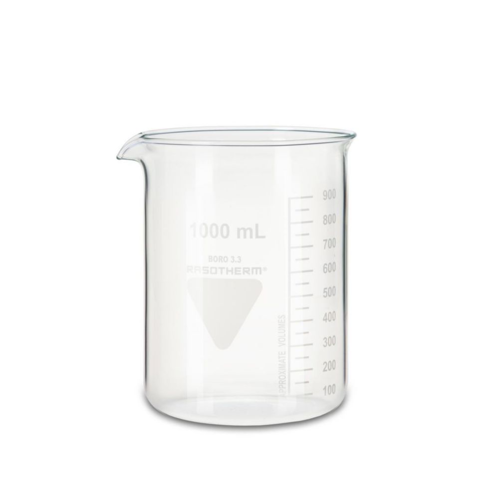 Bekerglas 1000 ml, laag model  Ø105 mm, hoogte 145 mm, Boro