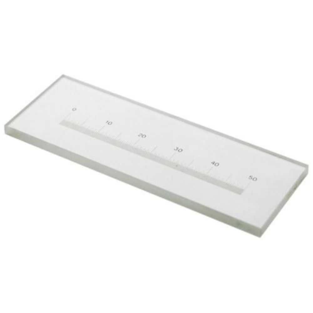 Objectmicrometer 50 mm,  500 delen, plaatje 76 x 26 mm