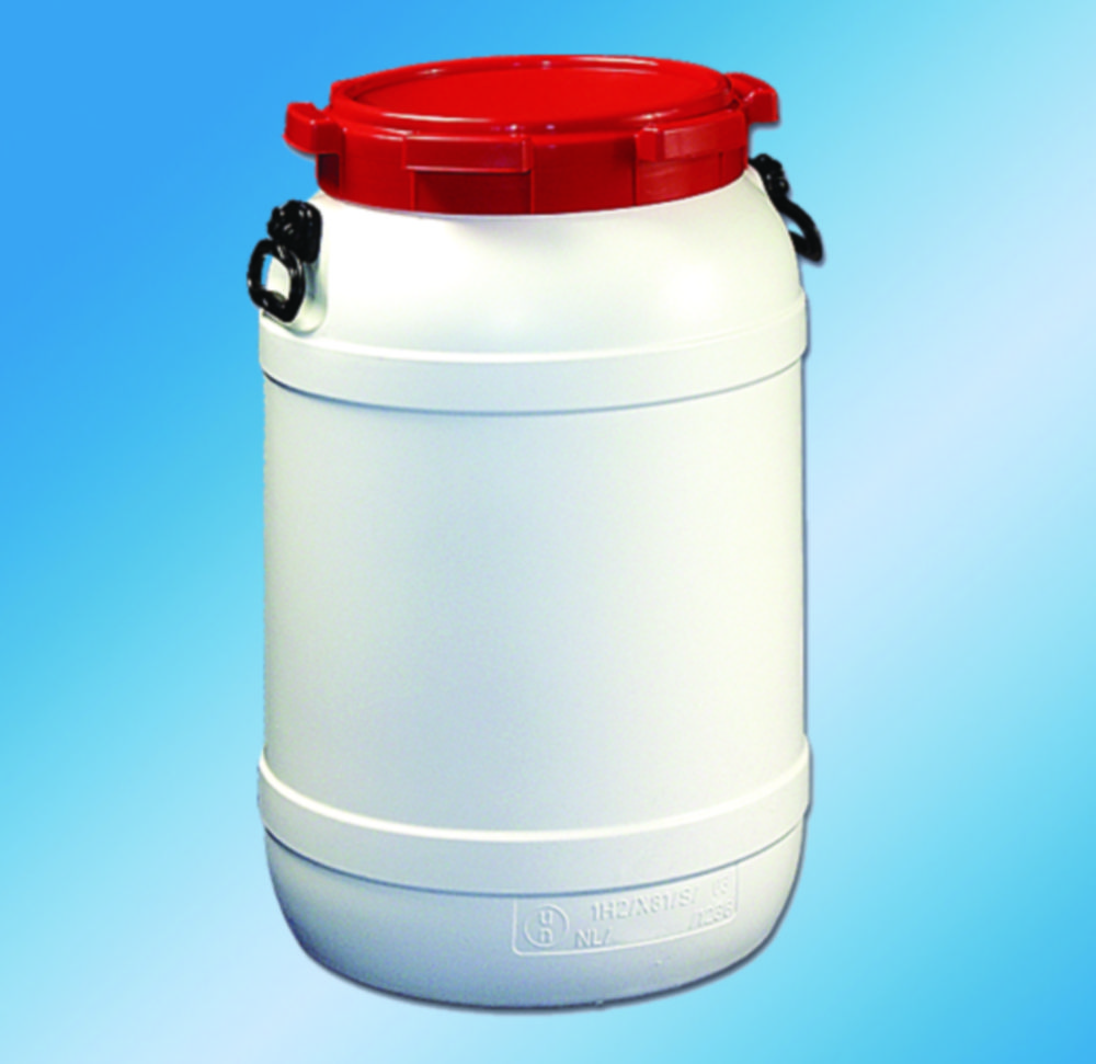 Vat 55 l HDPE wit, met rode  deksel, UN-gecert. Ø 282 mm