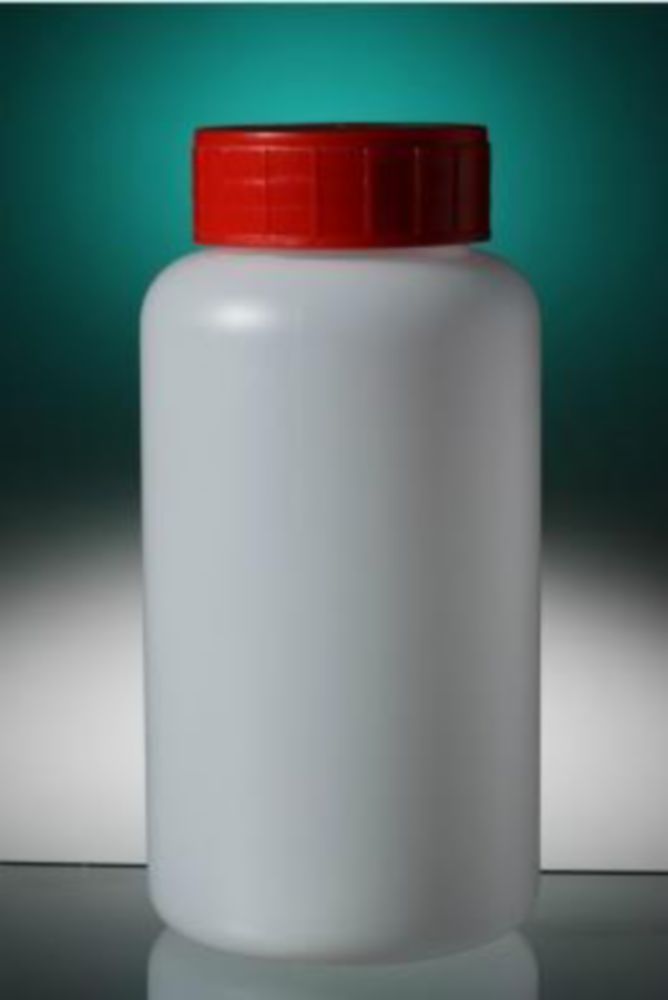 Fles 250 ml, HDPE, Ø 37 mm, Rond, Gemonteerd, met rode dop, Steriel