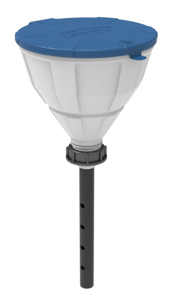 Trechter met bal en deksel S55 V2.0 "Arnold", HDPE wit met lans 220mm