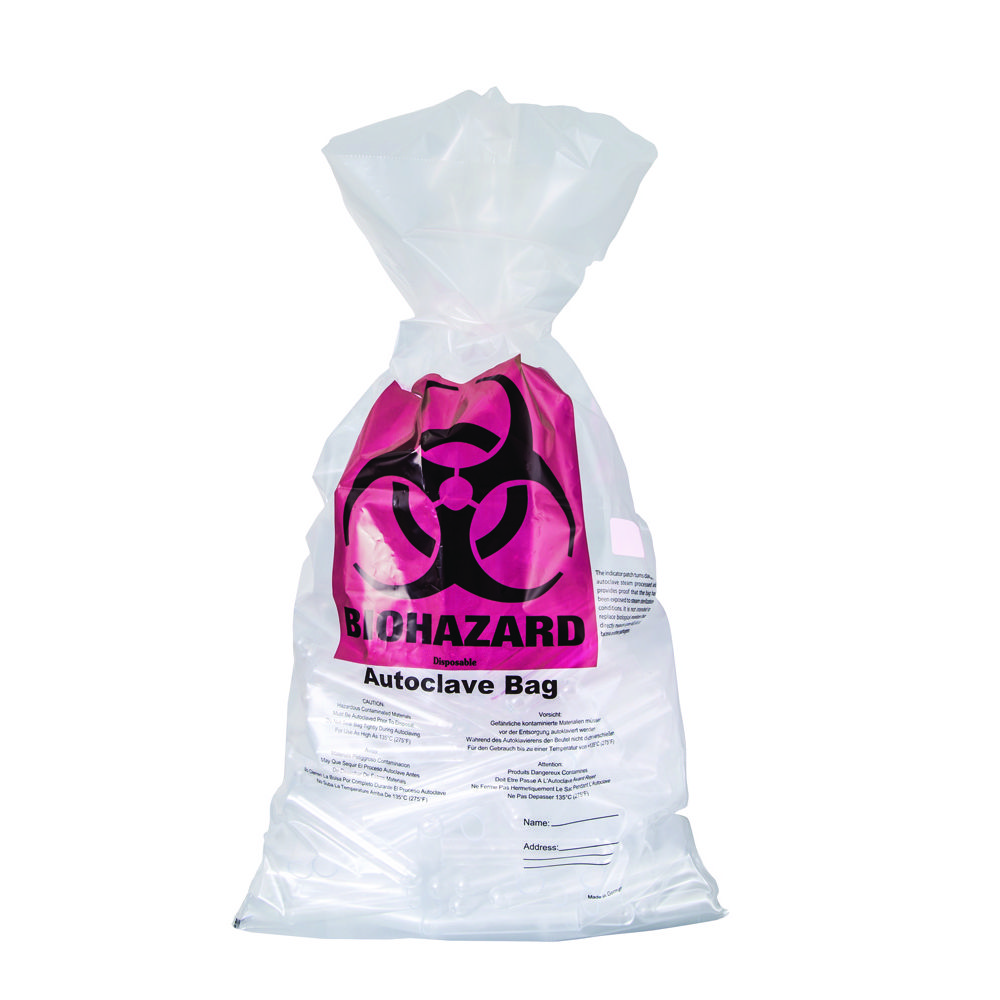 Afvalzakken, 72L, Biohazard, autoclaveerbaar, 700 x 1100 mm, met indicatorveld