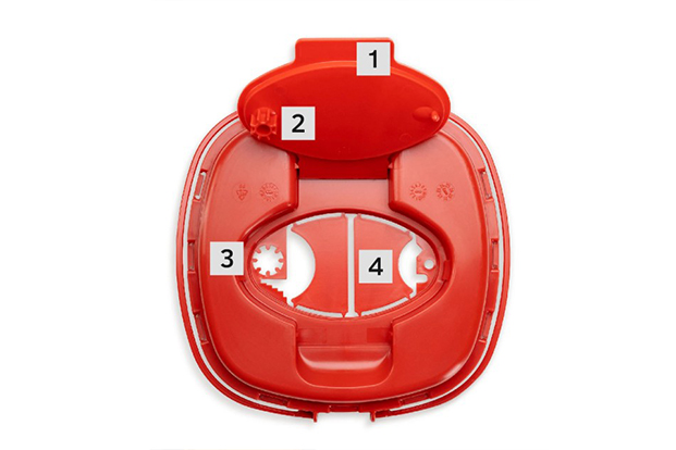 rood, plastic, snijgereedschap, kindveilig, deksel