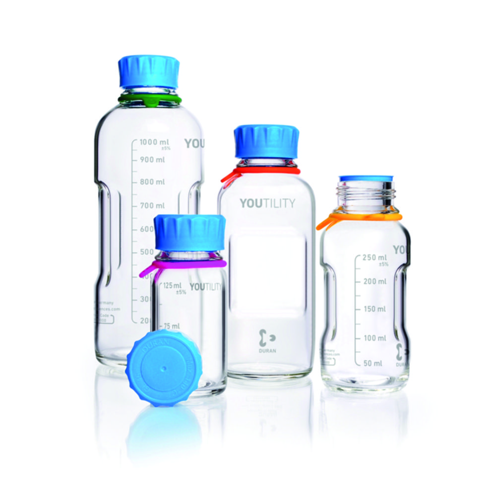 Fles 125ml, Youtility, BORO 3.3, Wijdmonds, Helder, GL45, met dop
