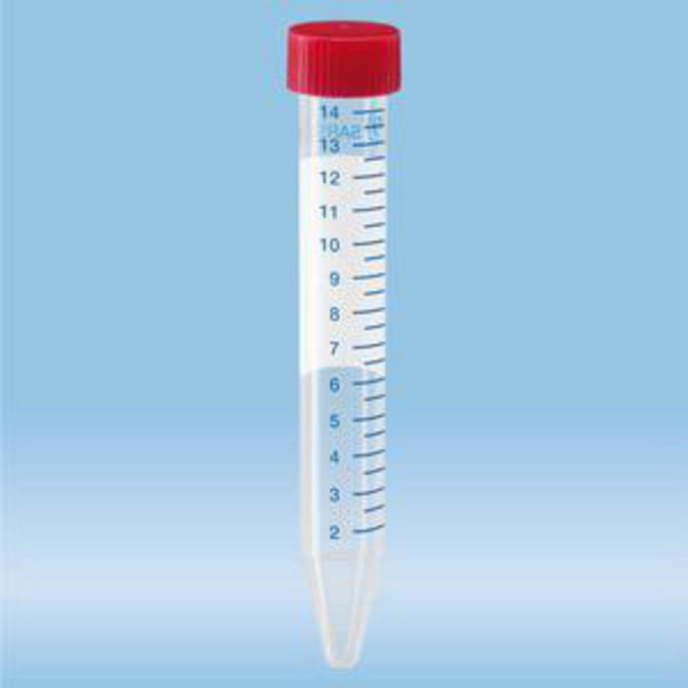 Centrifugebuis 15 ml, PP, gegr  120x17 mm, steriel, rode dop