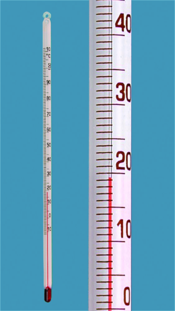 Staafthermometer -10 -+110:1°C  rood gevuld, lengte 200 mm