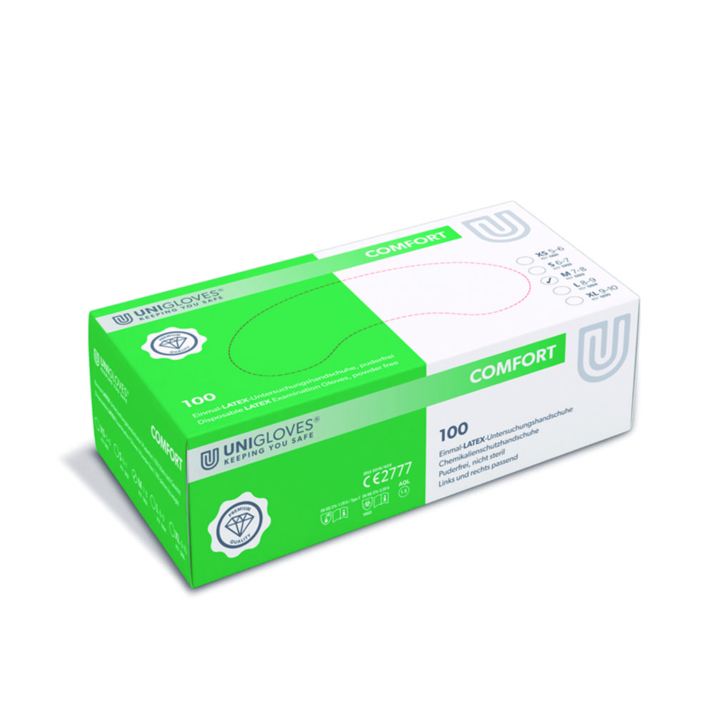 Handschoenen, Latex, maat M, lengte 240 mm, Comfort, poedervrij, naturel