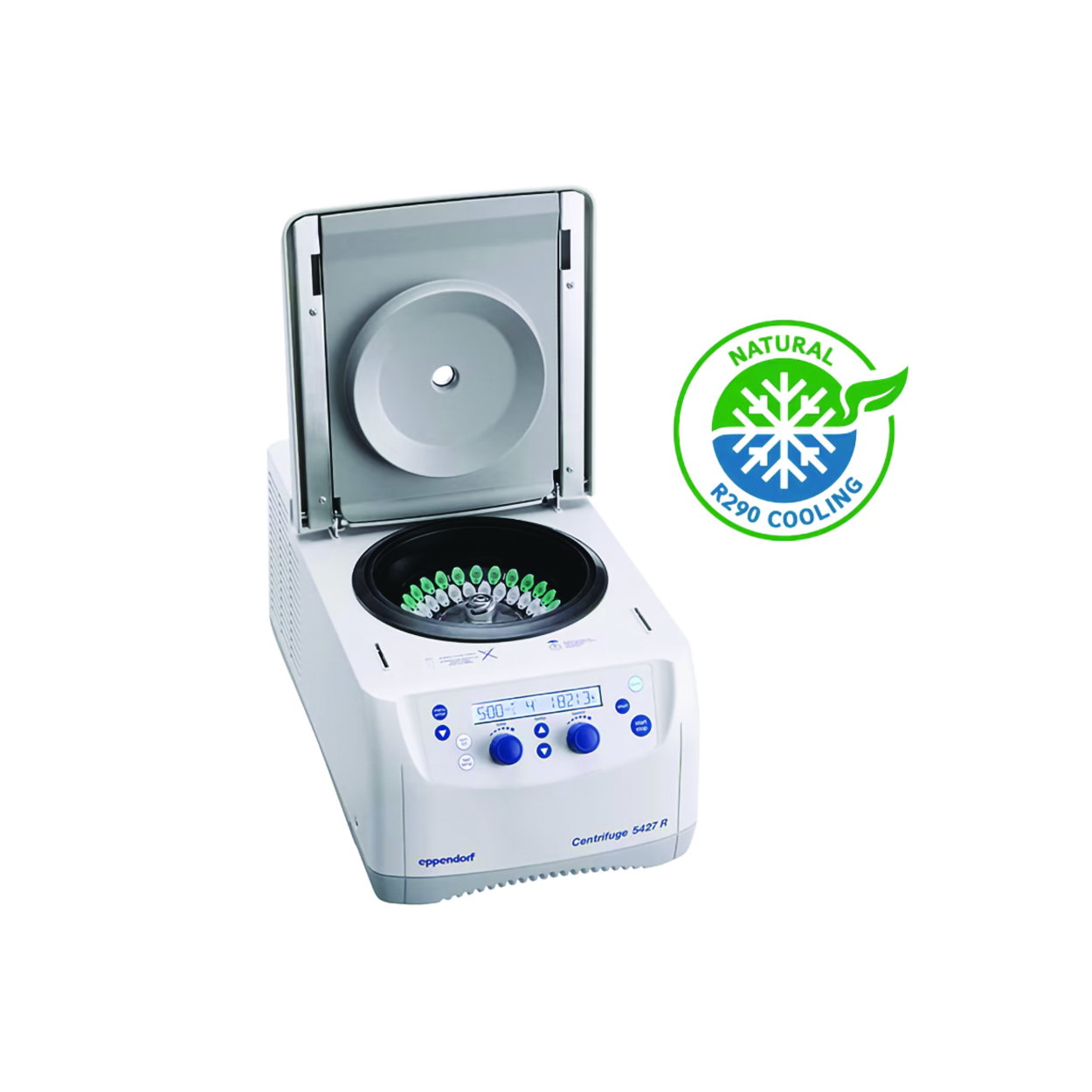 centrifuge, mikrocentrifuge, laboratoriumapparaat, koeling, groene koelbadge