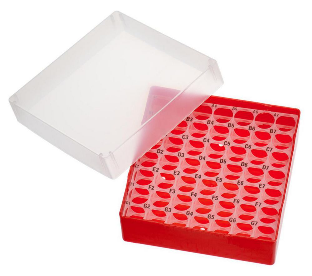 Bewaardoos, PP, rood, 49 vials 4ml vials, met deksel