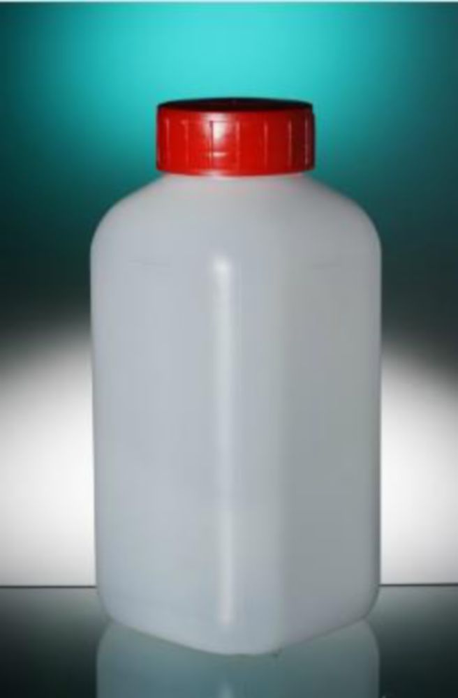 Fles 500 ml, HDPE, Ø 37 mm, Vierkant, Gemonteerd, met rode dop, lekvrije schroefdop, Steriel