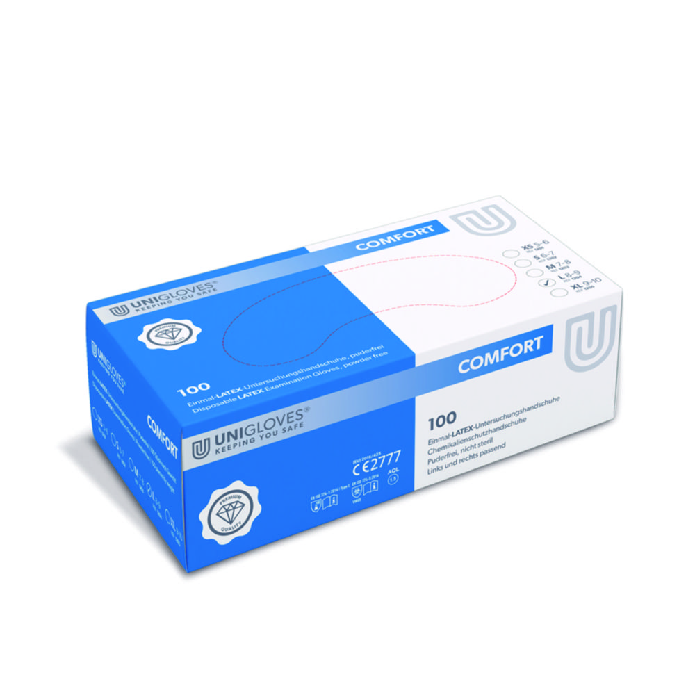 Handschoenen, Latex, maat L, lengte 240 mm, Comfort, poedervrij, naturel