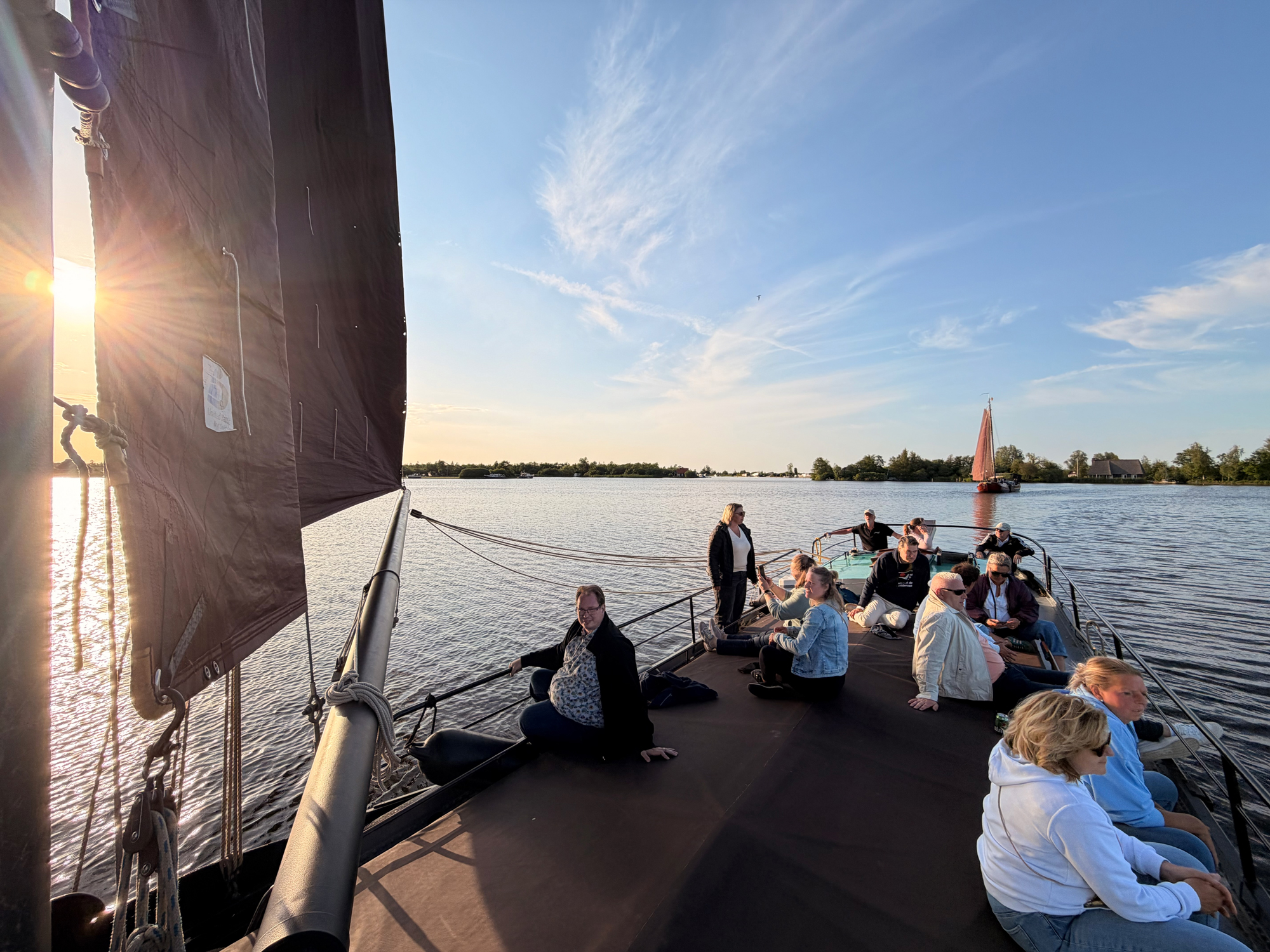 kattamarijn, zeilboot, mensen, water, zonsondergang