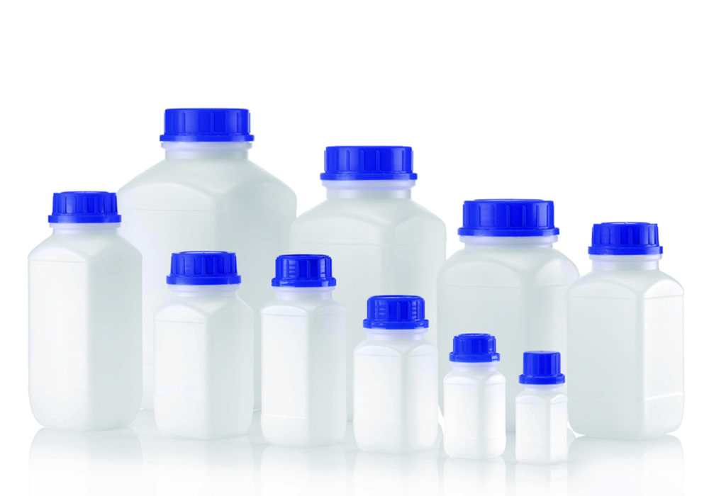 Fles 250ml, Vierkant, HDPE, Wijdmonds, Helder, zonder dop