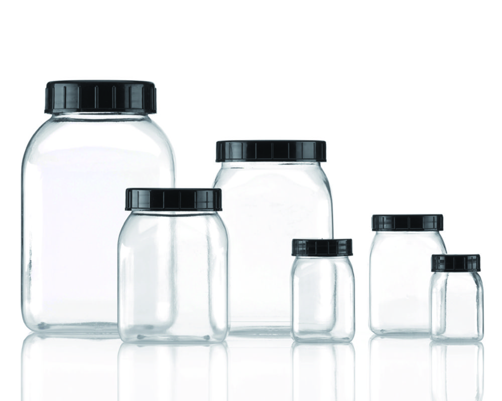 Fles 100ml, Vierkant, PETG, Wijdmonds, Helder, zonder dop