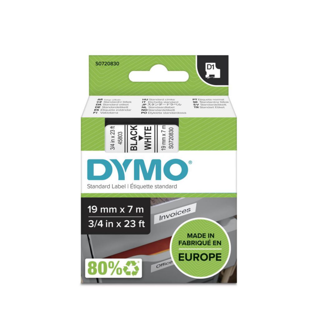 Labeltape DYMO D1-tape, 19mm x 7m, zwart op wit