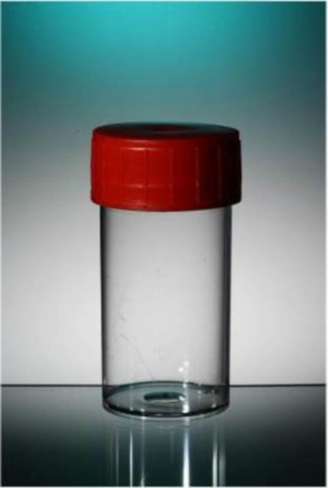 Pot 180 ml, PP,  met rode schroefdop, steriel, per stuk verpakt
