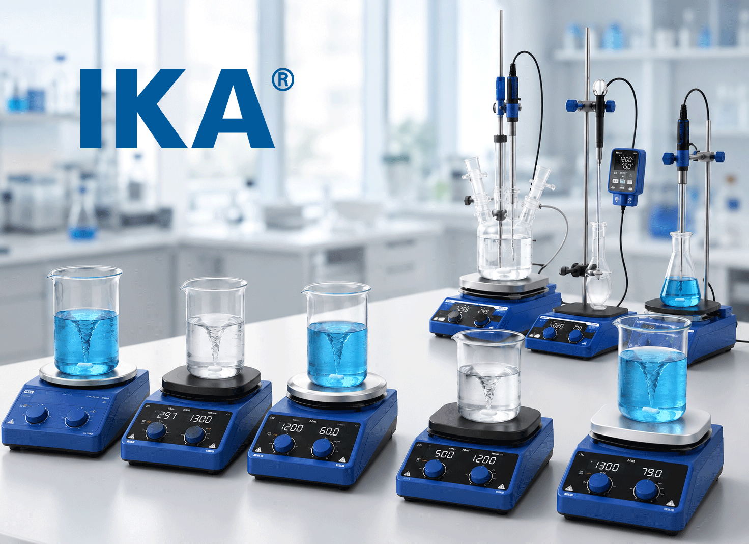 laboratorium, steraar, hete plaat, kolf, blauwe vloeistof
