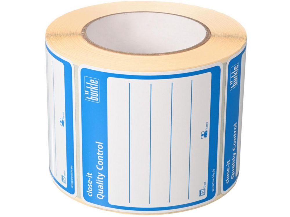 Close-it sluitetiketten op rol  95x95 mm, blauw bedrukt