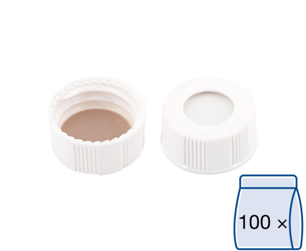 Schroefdop N20, PP, wit 20-400  met gat, siliconen wit/ptfe