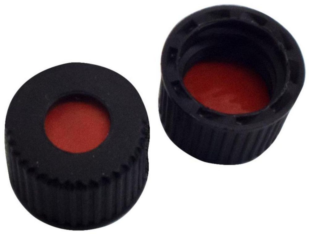 Schroefdop 8mm PP zwart m. gat rubber inlage rood-oranje