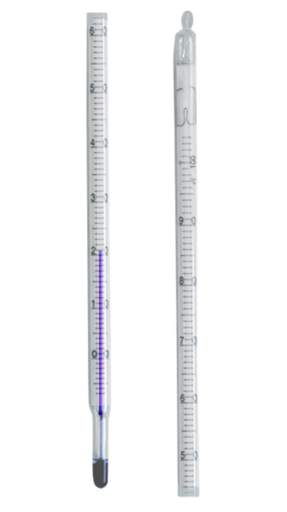 Chem. thermometer -10 - +50°C  rood gevuld, lengte 200 mm