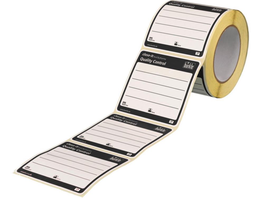 Close-it Food sluitetiketten,  95x95 mm, op rol zwart bedrukt