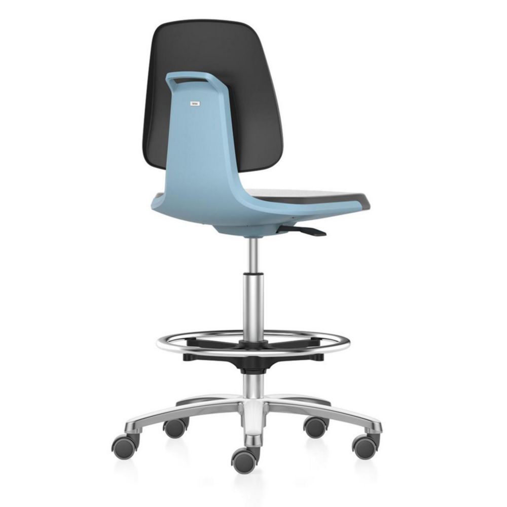 Laboratoriumstoel Labsit 4, PU-schuim, zit-stop-wielen, bl