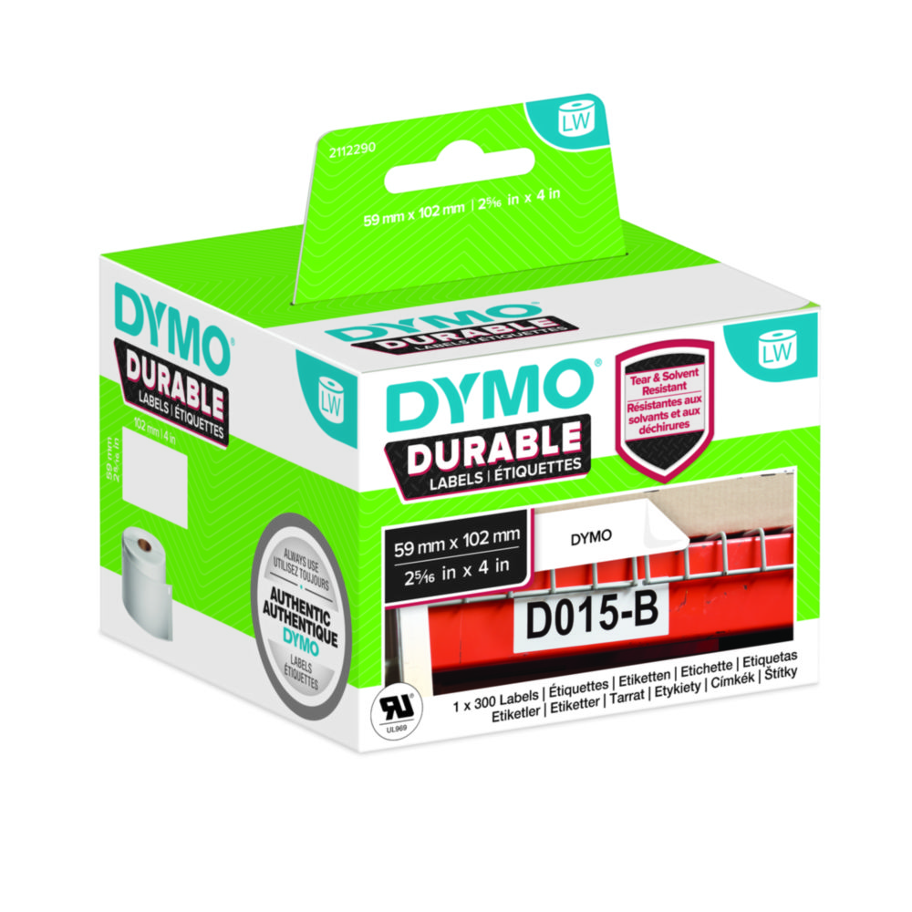 Labels voor labelprinter DYMO, kunststof gecoat, wit, permanent bestendig, 300 labels, 59 x 102 mm