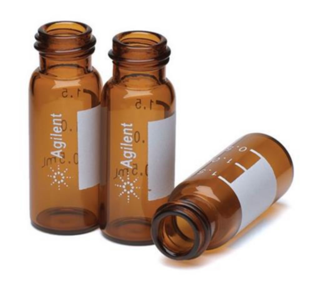 Vials 2 ml, glas 32x12 mm  bruin, schroefnek N9, label,